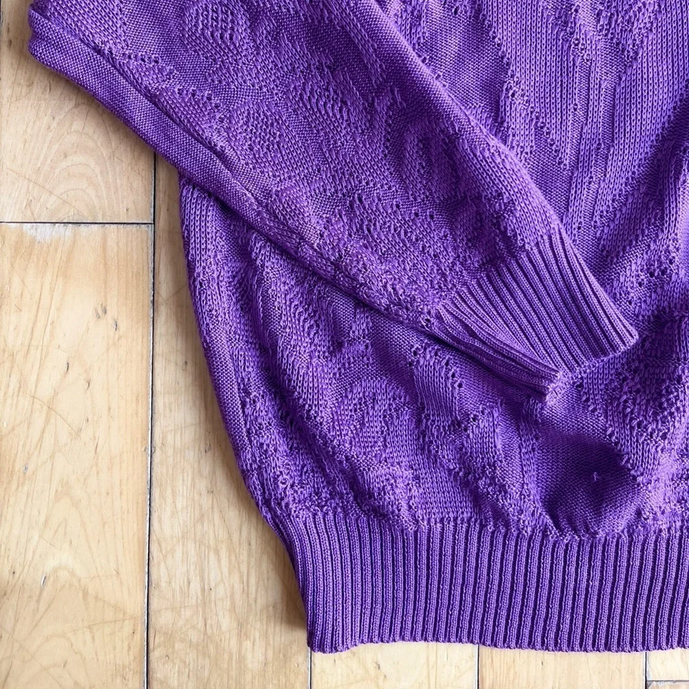 Excelsior Vintage 90s Purple Lace Collar Purple Knit Sweater Size Small Medium - Picture 2 of 6